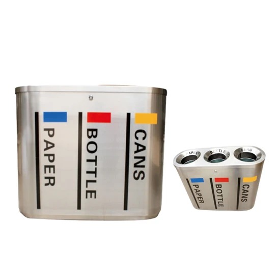 Traust Opening Recycling Waste Bins, 3 Compartment Trash Can